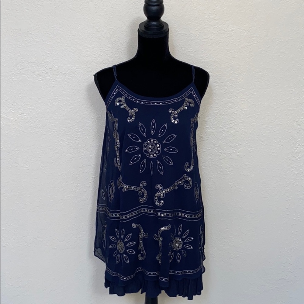AE Gold Beaded & Embroidered Navy Dress